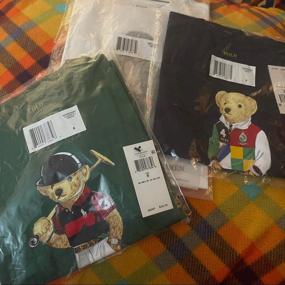 3 New Ralph Lauren Polo Bear T-shirts Boys size 6